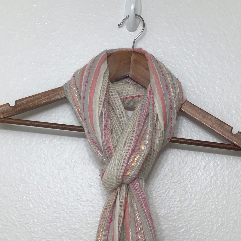 Woven multi colored fringed scarf